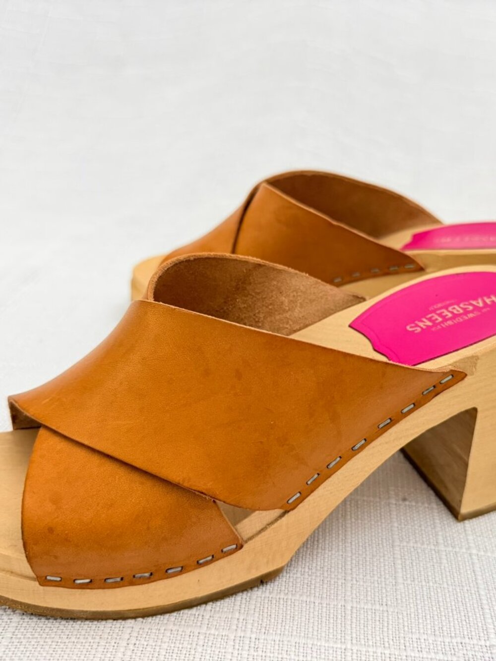 Swedish Hasbeens Brown Leather Cross Strap Clog Sandals EU 38